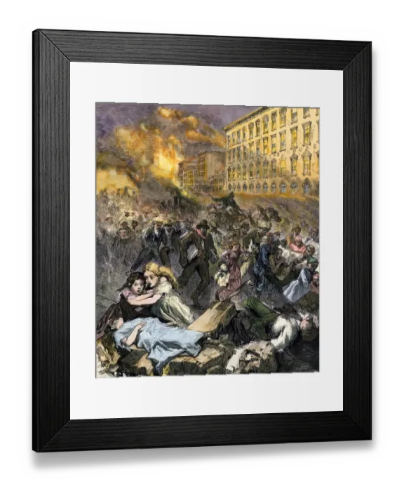 Framed Print : Terror of people escaping the Chicago Fire, 1871 Framed Print : Terror of people escaping the Chicago Fire, 1871