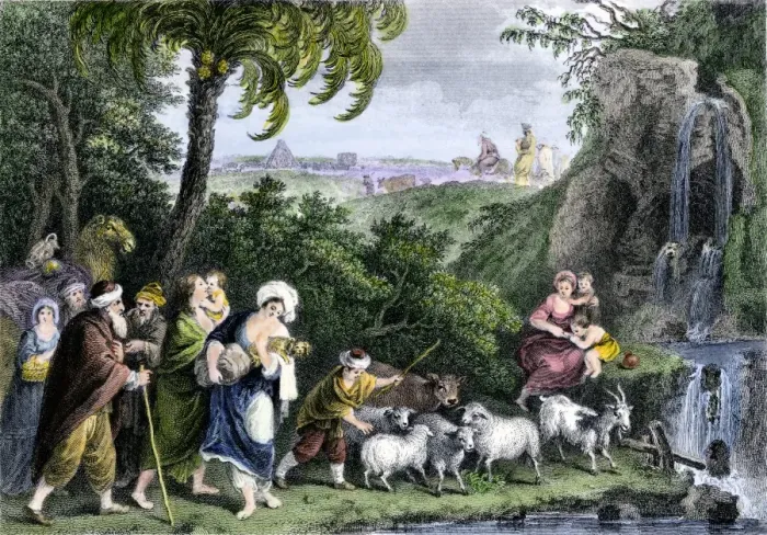 Framed Print : Abraham departs for Canaan with Lot and the rest of his family Framed Print : Abraham departs for Canaan with Lot and the rest of his family