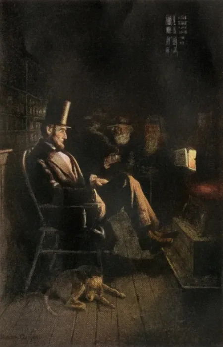 Framed Print : Abraham Lincoln seated before a wood stove Framed Print : Abraham Lincoln seated before a wood stove