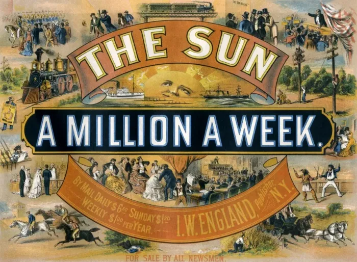 Framed Print : Ad for the New York Sun, a weekly newspaper Framed Print : Ad for the New York Sun, a weekly newspaper