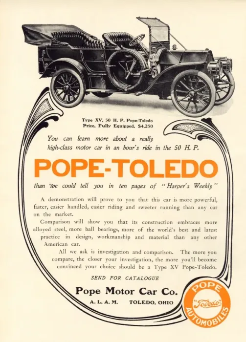 Framed Print : Ad for a Pope-Toledo automobile, 1907 Framed Print : Ad for a Pope-Toledo automobile, 1907
