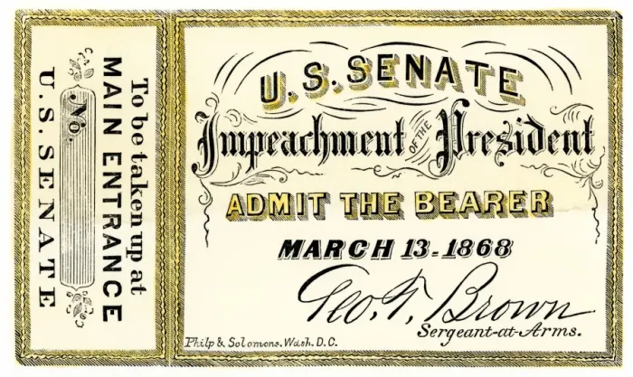 Framed Print : Admission ticket to the impeachment trial of President Andrew Johson in