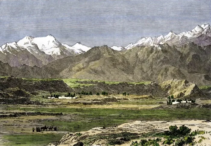 Framed Print : Afghanistan travelers nearing the Pamir Mountains, 1800s