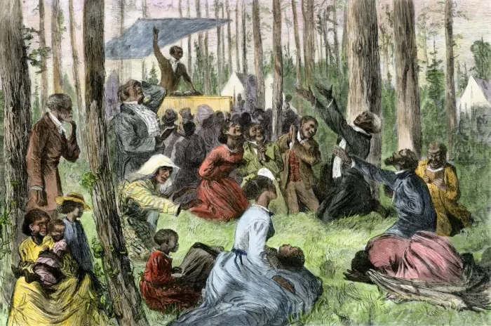 Framed Print : African-American outdoor prayer meeting in the South Framed Print : African-American outdoor prayer meeting in the South