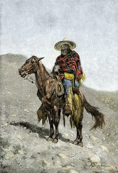 AGRI2A-00005. A Mexican vaquero.. Hand-colored engraving of a 19th-century