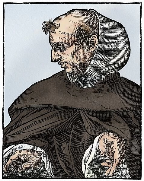 Albertus Magnus, medieval German scholar and theologian.. Digitally colored woodcut