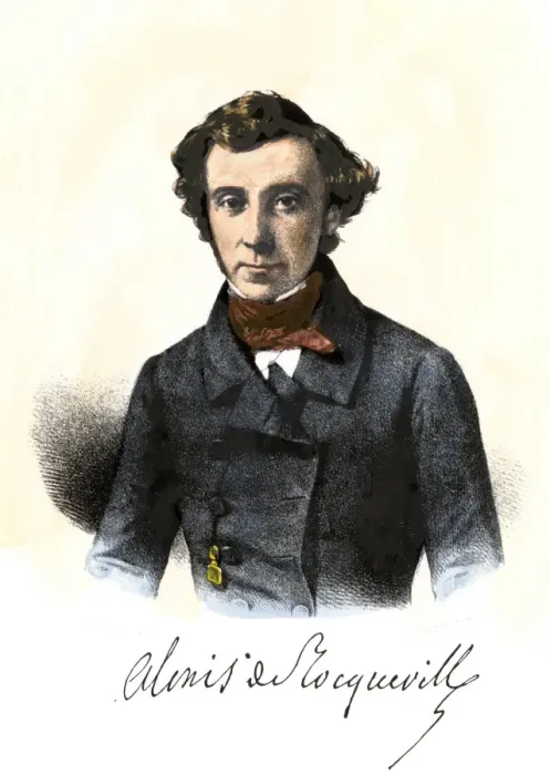 Framed Print : Alexis de Tocqueville. Hand-colored engraving of a 19th-century portrait
