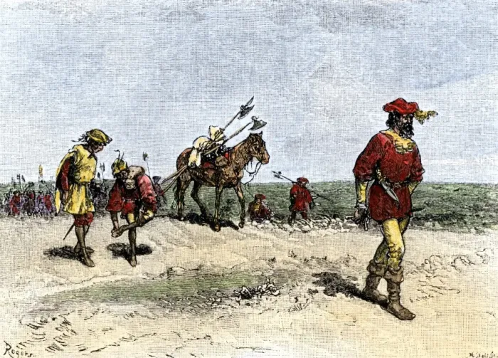 Framed Print : Alvar Nunez Cabeza de Vaca crossing the Great American Desert from Texas to