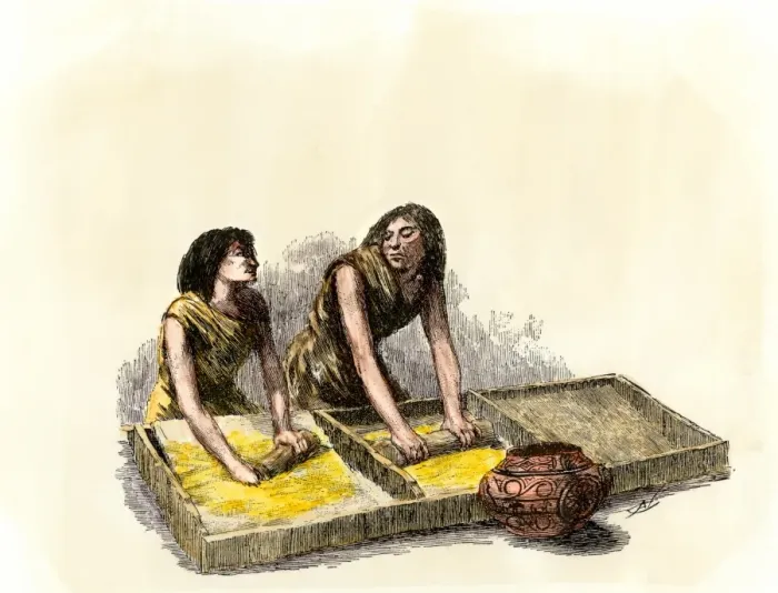 Framed Print : Anasazi / Ancestral Puebloan women grinding corn (maize) Framed Print : Anasazi / Ancestral Puebloan women grinding corn (maize)