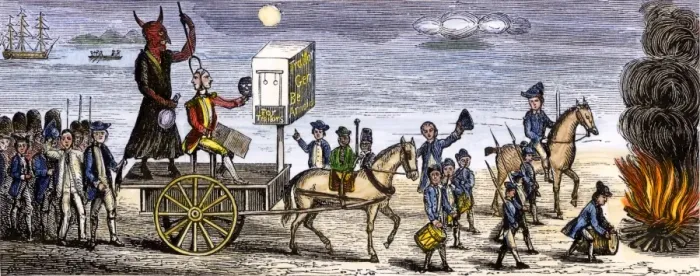 Framed Print : Angry Americans burning Benedict Arnold in effigy after discovery of his Framed Print : Angry Americans burning Benedict Arnold in effigy after discovery of his