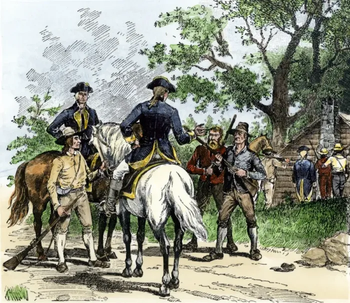 Framed Print : Angry citizens capturing tax collectors during the Whiskey Rebellion 1790s