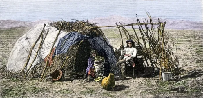 Framed Print : Apache family in front of their wickiup Framed Print : Apache family in front of their wickiup