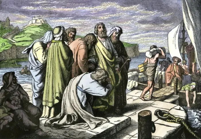 Framed Print : Apostle Paul leaving his friends to spread Christianity in Asia Minor