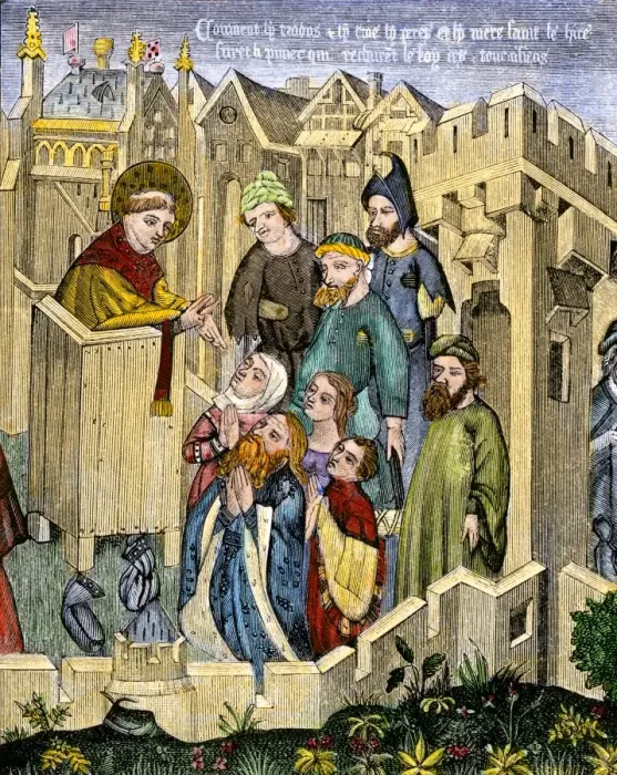 Framed Print : Apostle preaching Christianity, a medieval depiction Framed Print : Apostle preaching Christianity, a medieval depiction