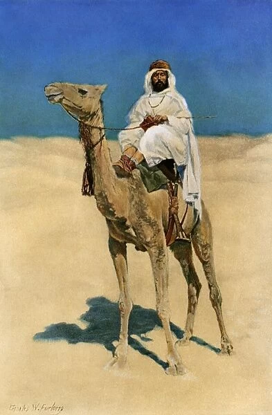 Arab on a camel. Arab traveling in the desert.