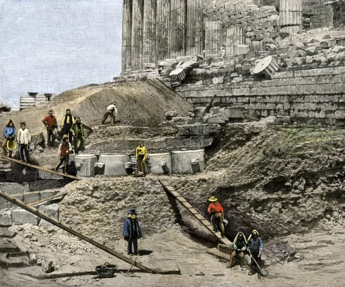 Framed Print : Archaeological excavation on the Acropolis, 1890s