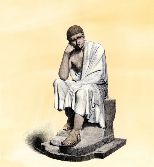 Framed Print : Aristotle, seated. Hand-colored woodcut of a 19th-century illustration Framed Print : Aristotle, seated. Hand-colored woodcut of a 19th-century illustration