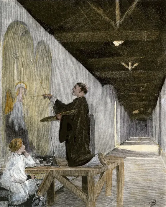 Framed Print : Artist painting a fresco in Florence during the Renaissance Framed Print : Artist painting a fresco in Florence during the Renaissance