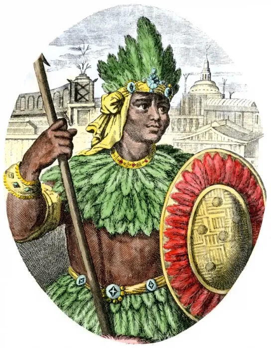 Framed Print : Aztec emperor Montezuma II. Hand-colored woodcut