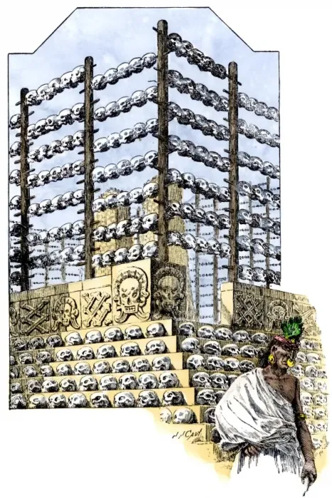 Framed Print : Aztec tzompantli, exhibiting skulls of sacrificed victims