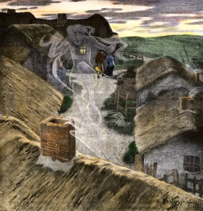 Framed Print : Banshee wailing to foretell death in an Irish village Framed Print : Banshee wailing to foretell death in an Irish village