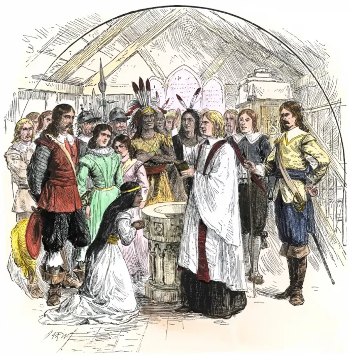 Framed Print : Baptism of Pocahontas as a Christian in Jamestown
