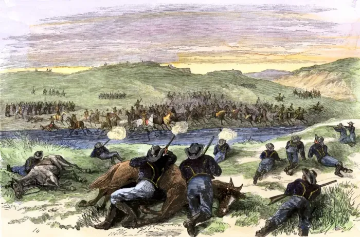 Framed Print : Battle of Beecher Island on the Arikaree Fork between Colonel Forsyths Buffalo