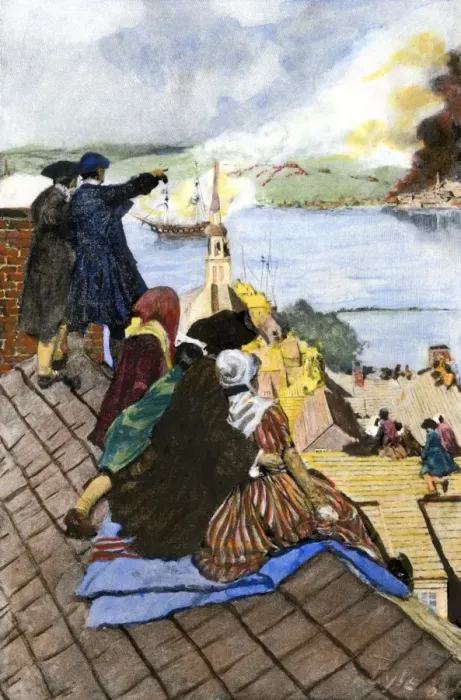 Framed Print : Battle of Bunker Hill viewed by Boston citizens on rooftops Framed Print : Battle of Bunker Hill viewed by Boston citizens on rooftops