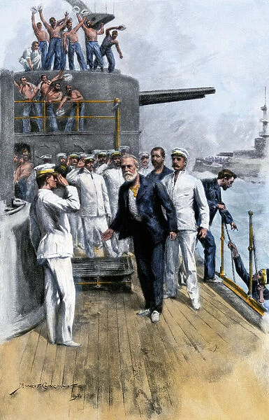 Battleship Iowa receiving prisoners, Spanish-American War