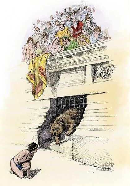 Bear let loose on a prisoner in ancient Rome