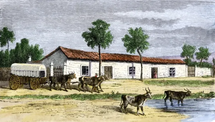Framed Print : A Boer farm in South Africa, mid-1800s Framed Print : A Boer farm in South Africa, mid-1800s