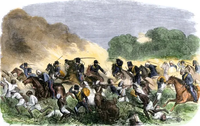 Framed Print : Brirish Royal Horse Artillery charge against unmounted natives near Allahbad Framed Print : Brirish Royal Horse Artillery charge against unmounted natives near Allahbad