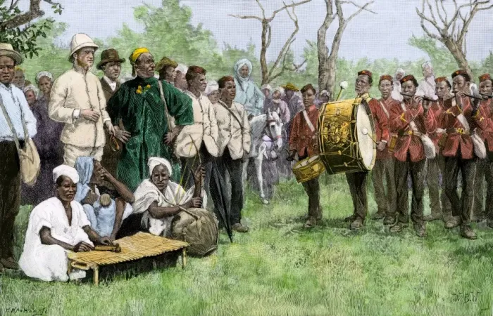 Framed Print : British administrator of Gambia meeting with a native chief Framed Print : British administrator of Gambia meeting with a native chief