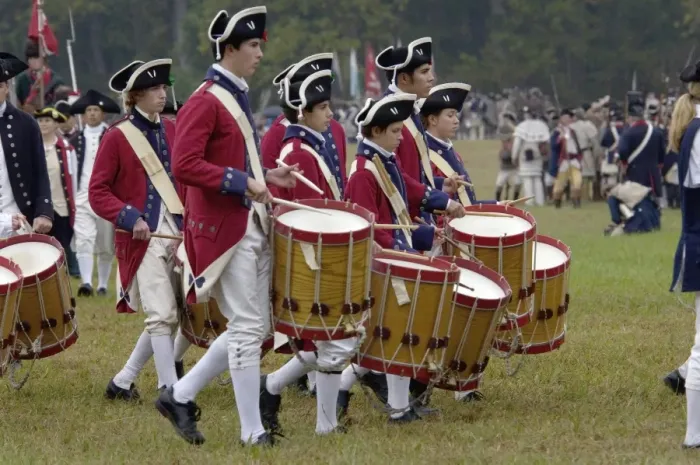 Framed Print : British drummer boys in a reenactment of the surrender at Yorktown Battlefield