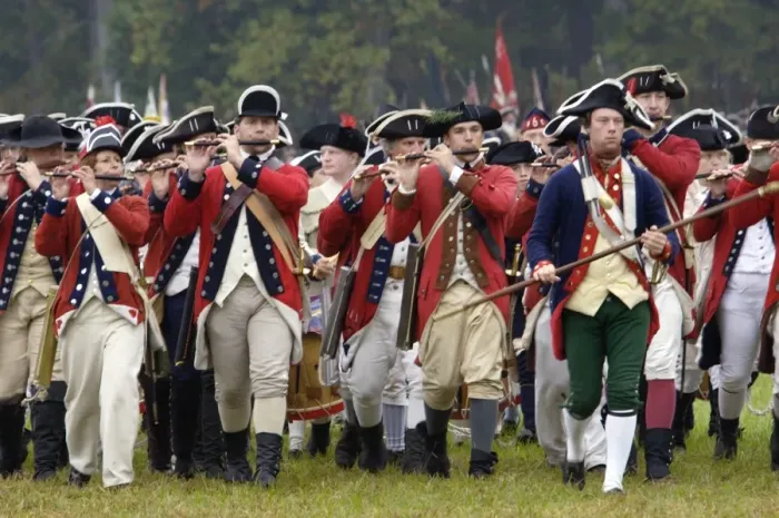 Framed Print : British fife and drum corps takes the field in a reenactment of the surrender Framed Print : British fife and drum corps takes the field in a reenactment of the surrender