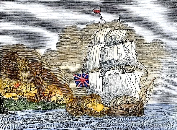 British Navy bombarding the shores of Chesapeake Bay, War of 1812