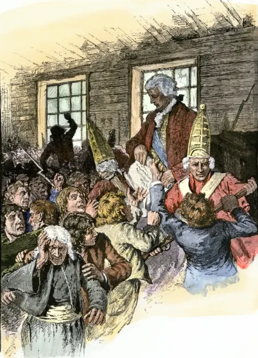Framed Print : British official reading the Decree of Expulsion to Acadians in Canada Framed Print : British official reading the Decree of Expulsion to Acadians in Canada