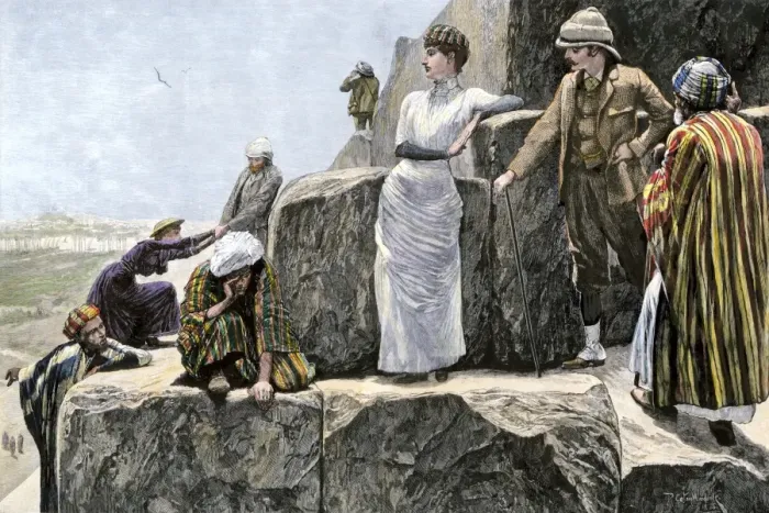 Framed Print : British tourists ascending the Great Pyramid in Egypt Framed Print : British tourists ascending the Great Pyramid in Egypt
