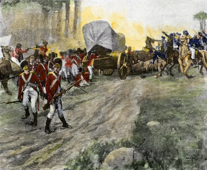 Framed Print : British wagon-train ambushed by Francis Marion in South Carolina during Framed Print : British wagon-train ambushed by Francis Marion in South Carolina during