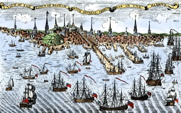 Framed Print : British warships in Boston harbor Framed Print : British warships in Boston harbor