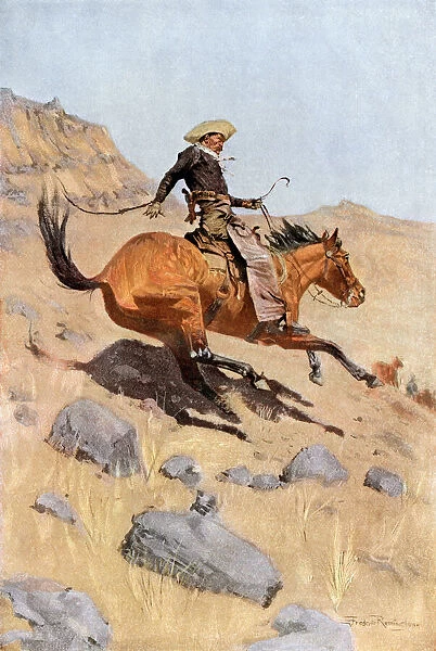 Bronco rider. Cowboy riding a bronco on the western range.