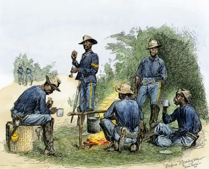 Framed Print : Buffalo soldiers around a campfire Framed Print : Buffalo soldiers around a campfire