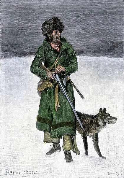 BUSN2A-00020. French-Canadian trapper in the snow