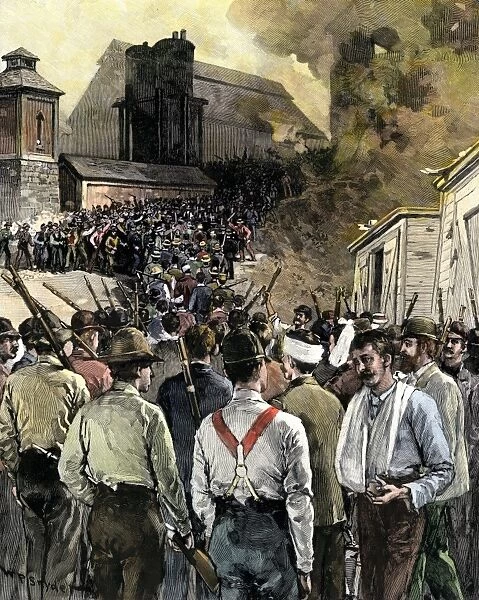 BUSN2A-00069. Pinkerton men leaving Carnegie Steel Works during the Homestead Riot, 1892.