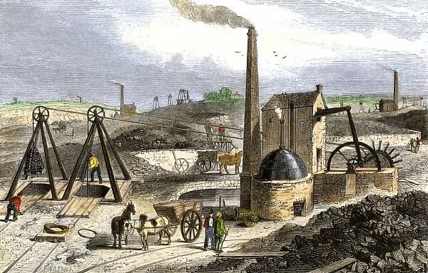 BUSN2A-00115. Whimsey engine drawing coal in the Staffordshire mines, England, 1850s.