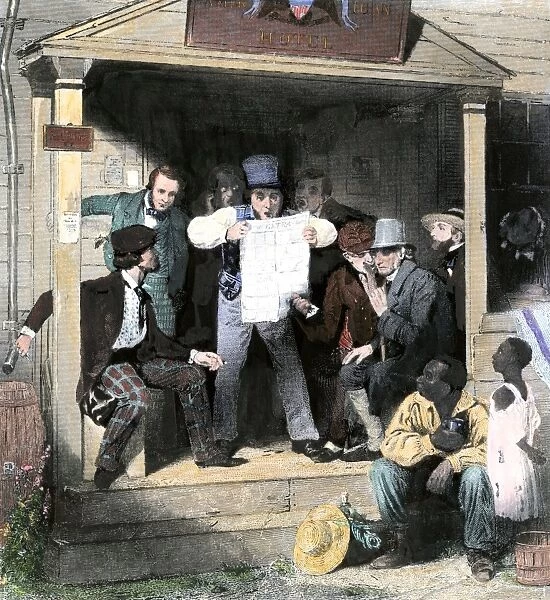 BUSN2A-00206. American villagers reading news of the US-Mexican War, 1840s.
