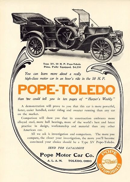BUSN2A-00239. Ad for a Pope-Toledo automobile, 1907.. Printed color illustration