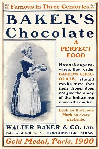 BUSN2A-00240. Ad for Bakers Chocolate, circa 1900.. Printed color illustration
