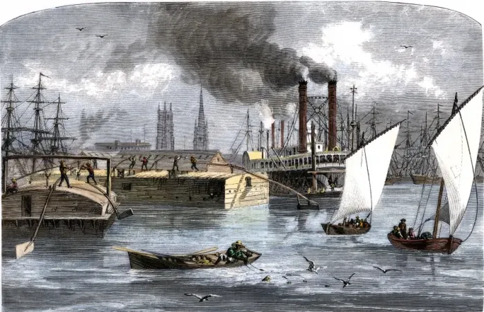 Framed Print : Busy New Orleans waterfront, late 1800s Framed Print : Busy New Orleans waterfront, late 1800s