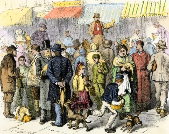 Framed Print : Buying Thanksgiving turkeys in Hartford, Connecticut, 1870s Framed Print : Buying Thanksgiving turkeys in Hartford, Connecticut, 1870s